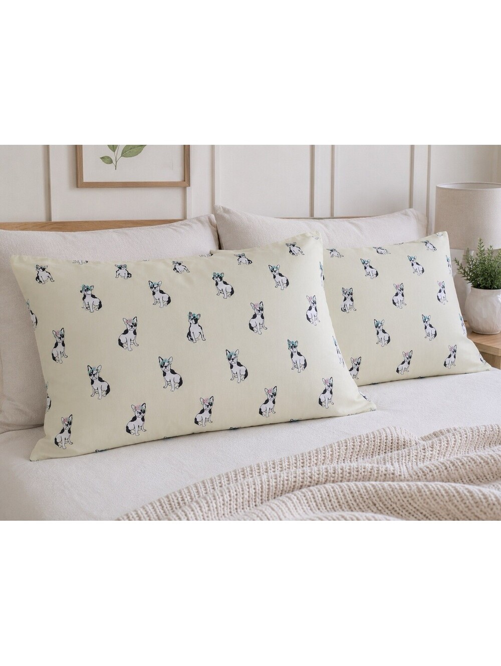 Cynthia Rowley French Bulldog Pillowcases Set of 2 Yellow Dog Standard Polyester
